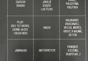 karta pracy Bingo! skojarzenia na temat tego co wiesz o Żydach i Żydówkach